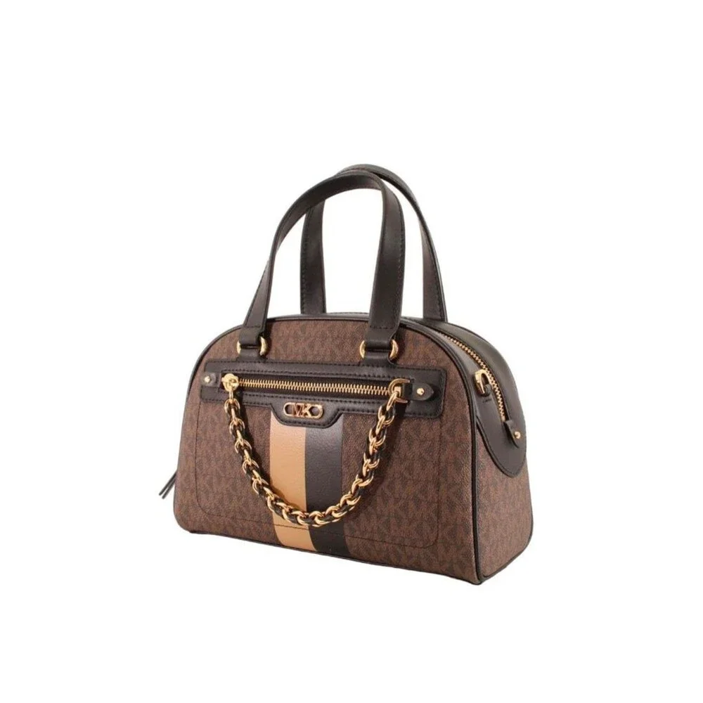 MICHAEL KORS Williamsburg Small MK Logo Satchel HandBag Brown Camel Gold NWT ⭐ - Picture 2 of 7